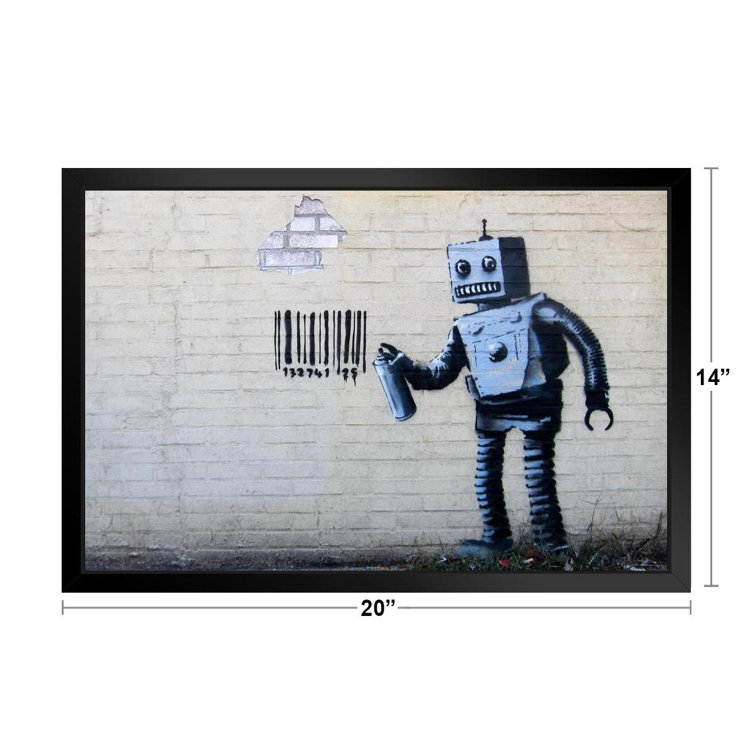 Banksy Robot Barcode Street Framed On Paper Print